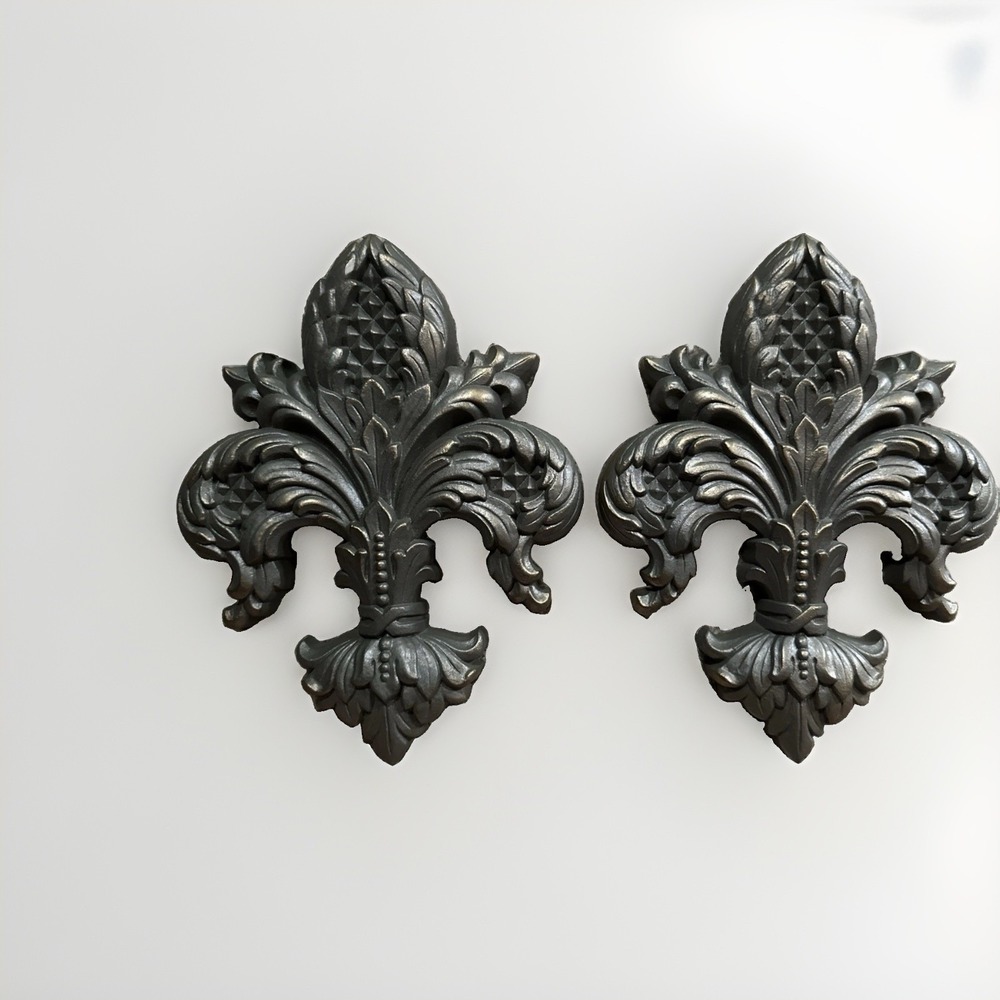 Set of 2 GIA Inc. Fleur De Lis MCM Art Plaques Burnished Pewter Homco